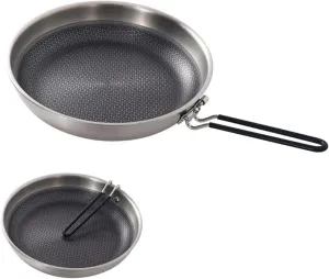 Outdoor Stainless Steel Honeycomb Non Stick Frying Pan with Folding Handle, Picnic Camping Equipment Camping Kitchen Cookware,26cm