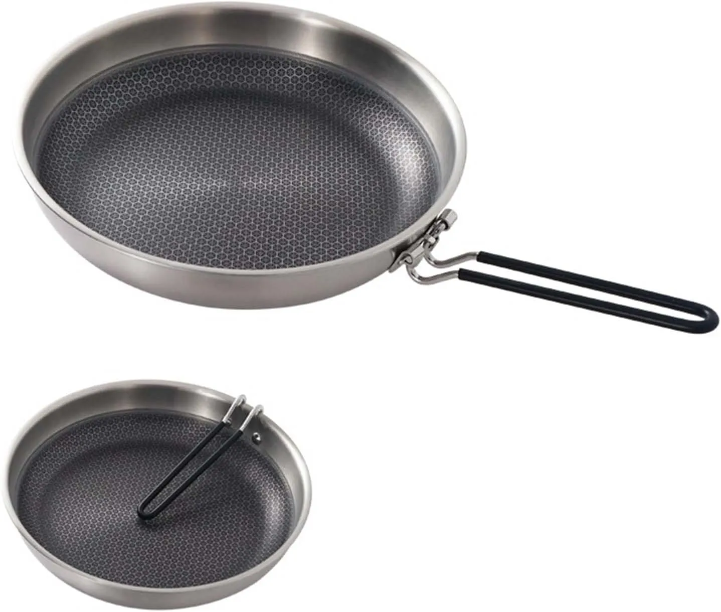 Outdoor Stainless Steel Honeycomb Non Stick Frying Pan with Folding Handle, Picnic Camping Equipment Camping Kitchen Cookware,26cm