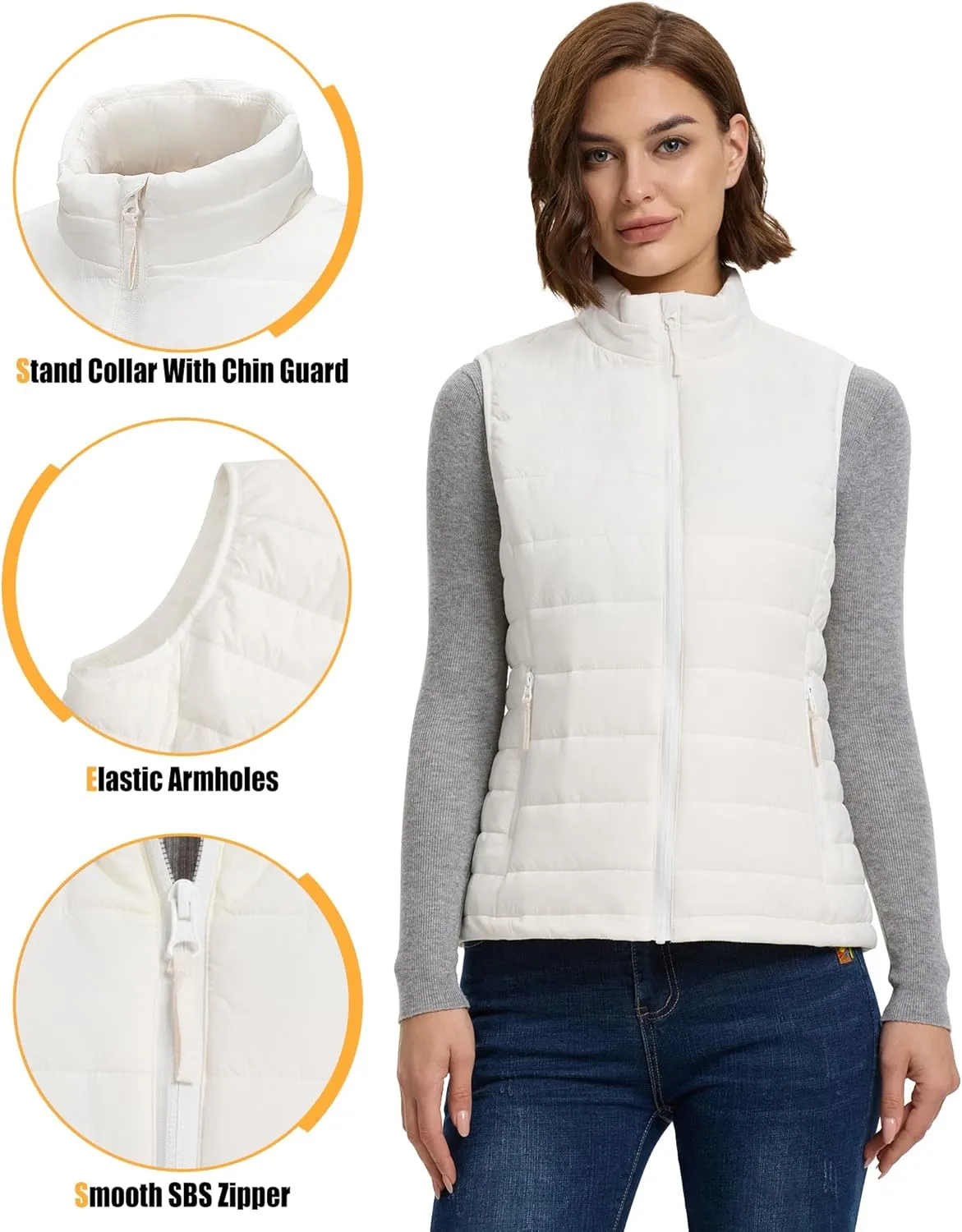 Outdoor Ventures Women's Lightweight Puffer Vest Outerwear Zip Up Warm Sleeveless Winter Jacket Padded Gilet Quilted Coat