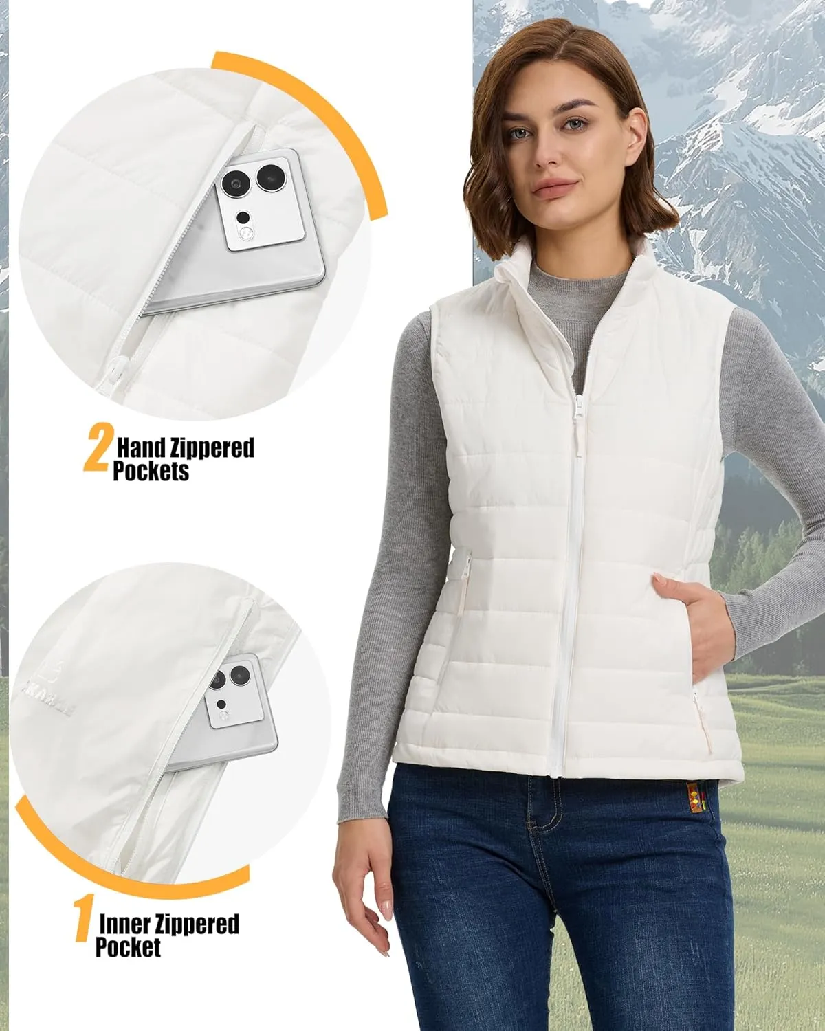 Outdoor Ventures Women's Lightweight Puffer Vest Outerwear Zip Up Warm Sleeveless Winter Jacket Padded Gilet Quilted Coat