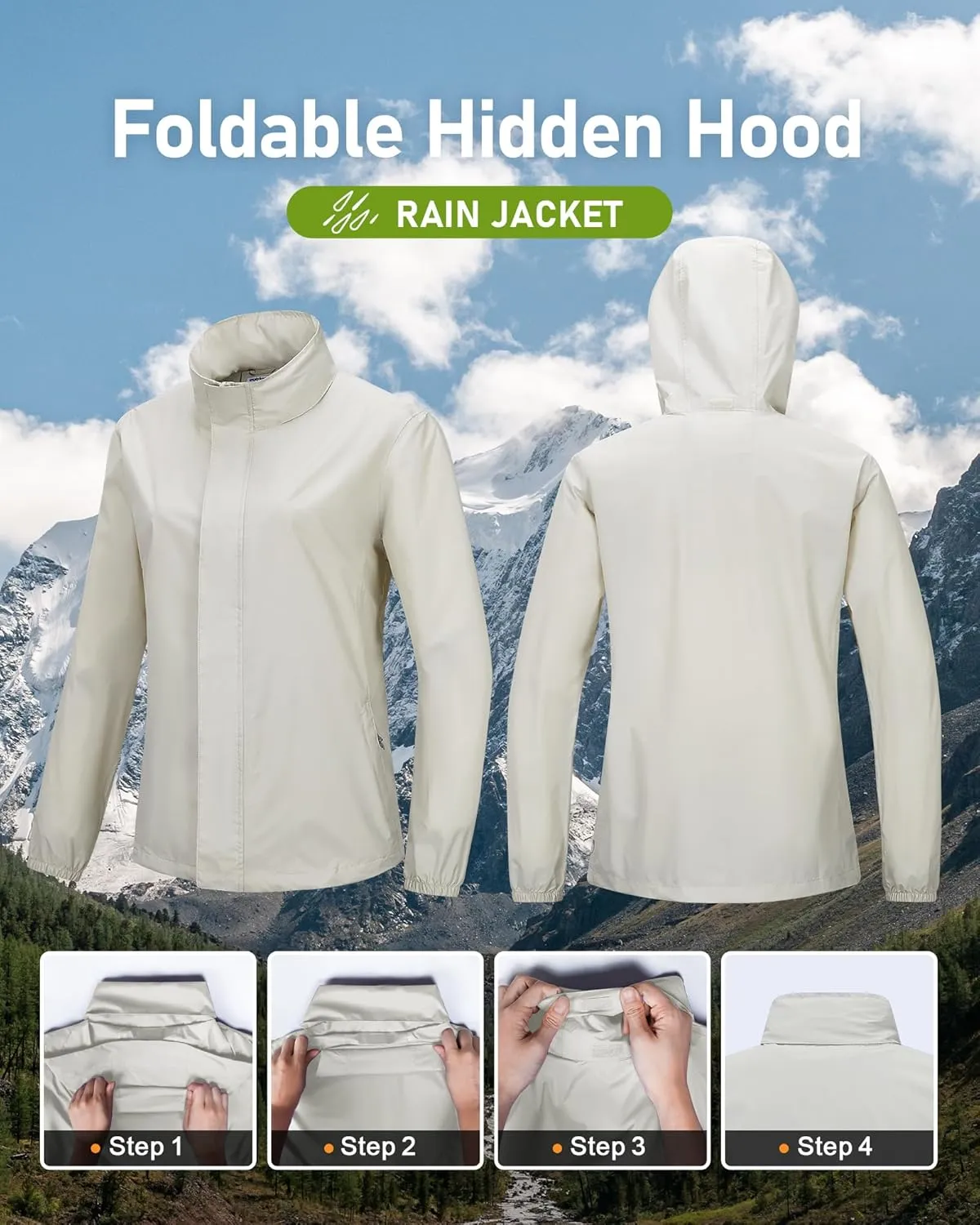 Outdoor Ventures Womens Lightweight Rain Jacket Packable Waterproof Rain Coat with Hood for Travel Windbreaker