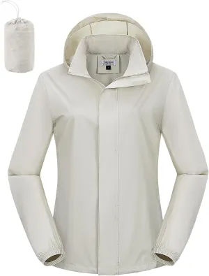 Outdoor Ventures Womens Lightweight Rain Jacket Packable Waterproof Rain Coat with Hood for Travel Windbreaker