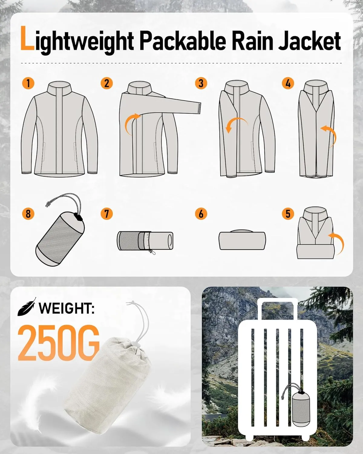 Outdoor Ventures Womens Lightweight Rain Jacket Packable Waterproof Rain Coat with Hood for Travel Windbreaker