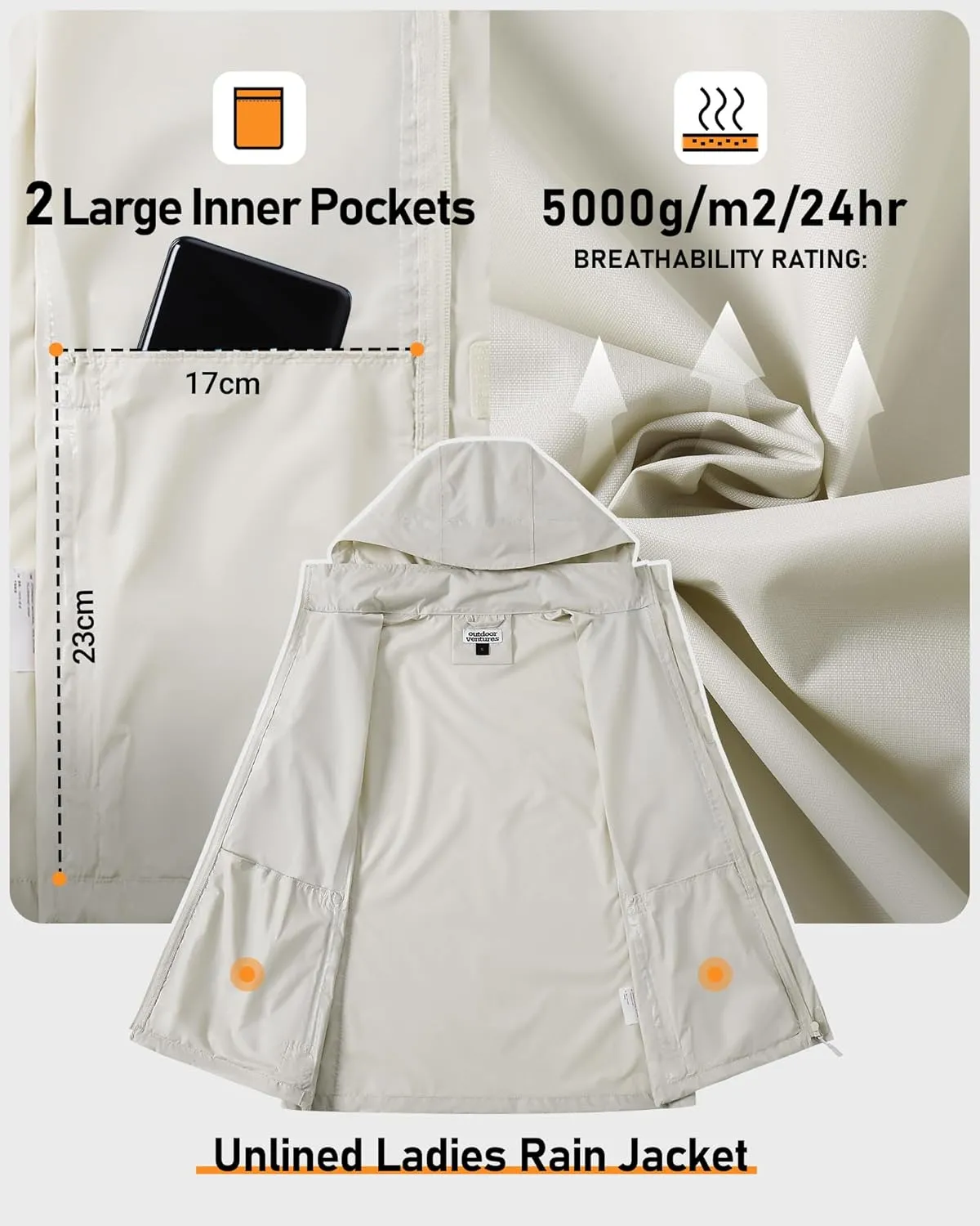 Outdoor Ventures Womens Lightweight Rain Jacket Packable Waterproof Rain Coat with Hood for Travel Windbreaker