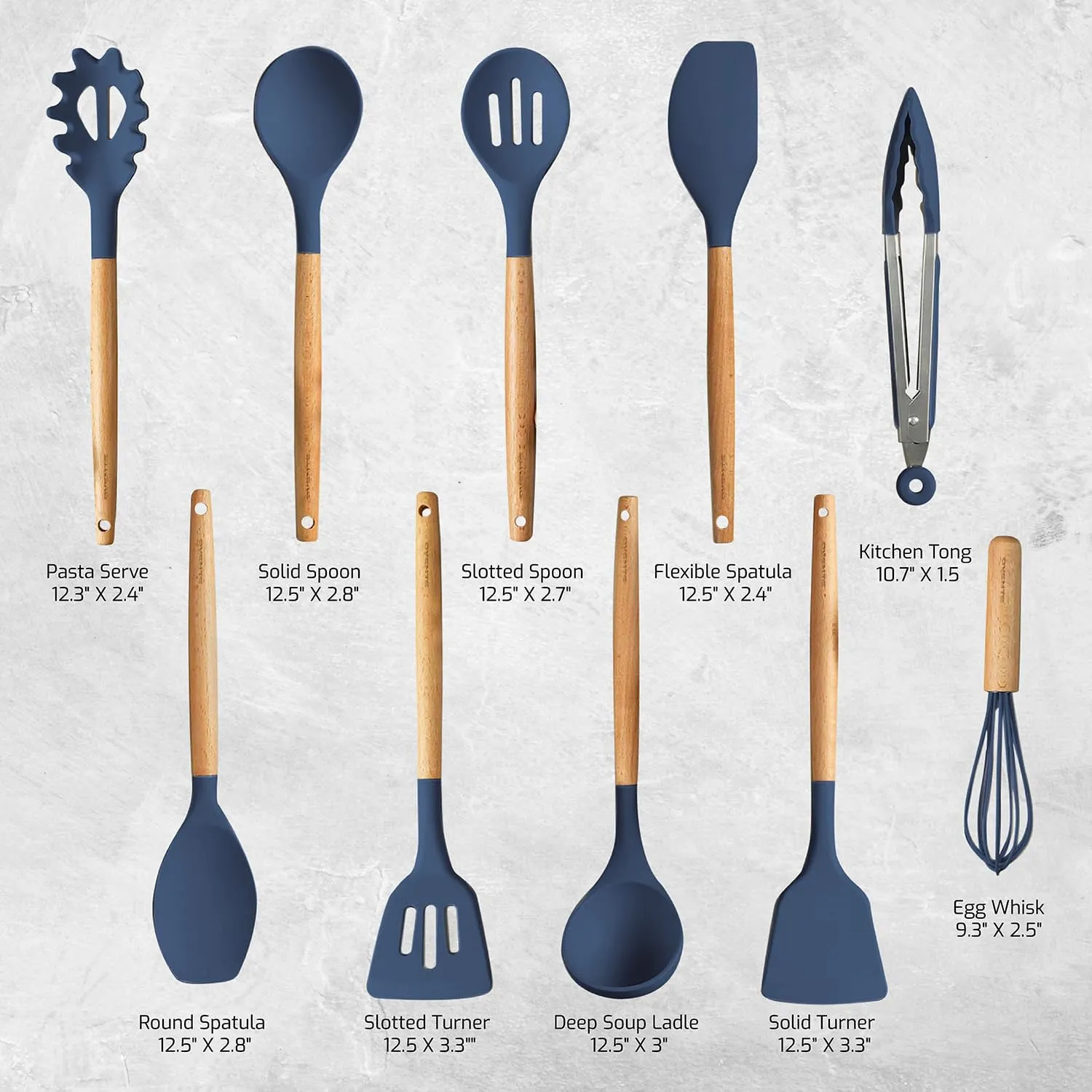 OVENTE Silicone Kitchen Cooking Utensils Set, 17pcs Heat Resistant Cooking Tools for Nonstick Cookware with Wooden Handle, BPA Free, Includes Cup Holder, Mini Oven Gloves and Hot Pads, Blue SPS17BL