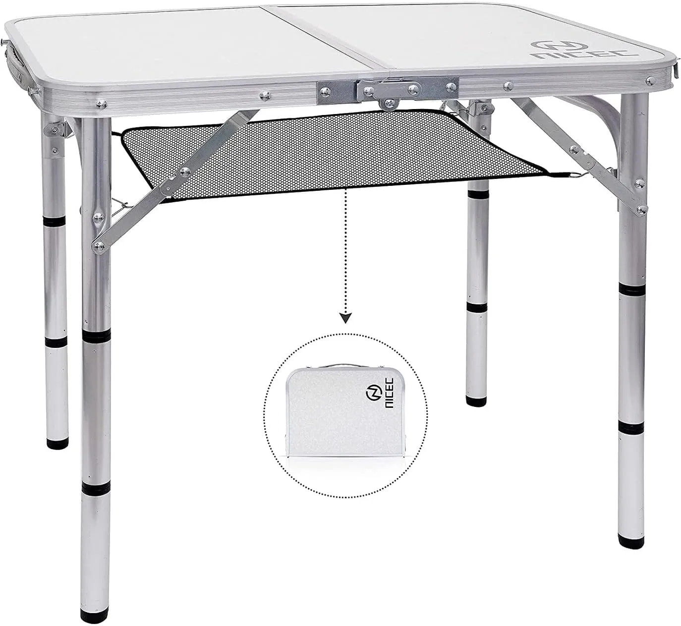 Overstock Folding Card Table Adjustable Height, Portable Camping Table Lightweight Aluminum, with Carry Handle for Outdoor, Beach White 15.8" D x 23.7" W x 21.3" H