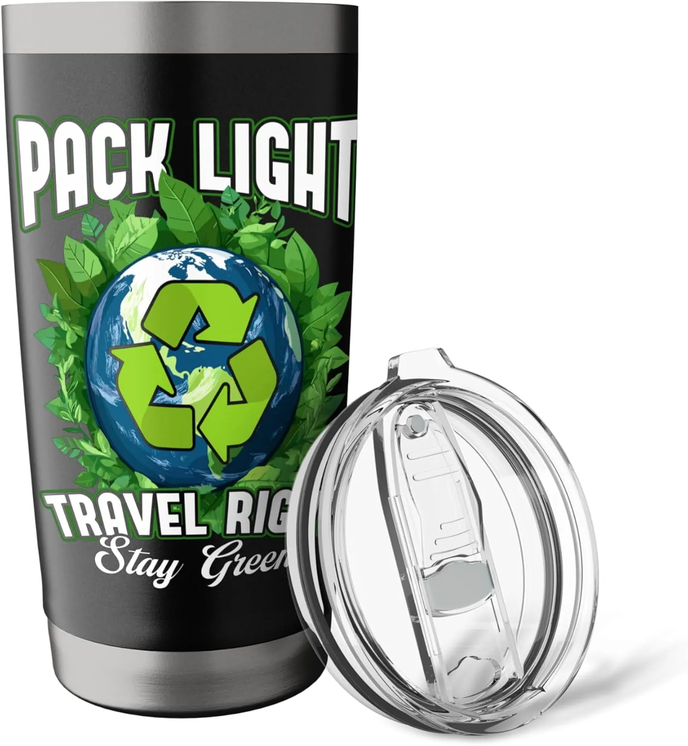 Pack Light Travel Right Stay Green Earth Quote Stainless Steel Insulated Tumbler