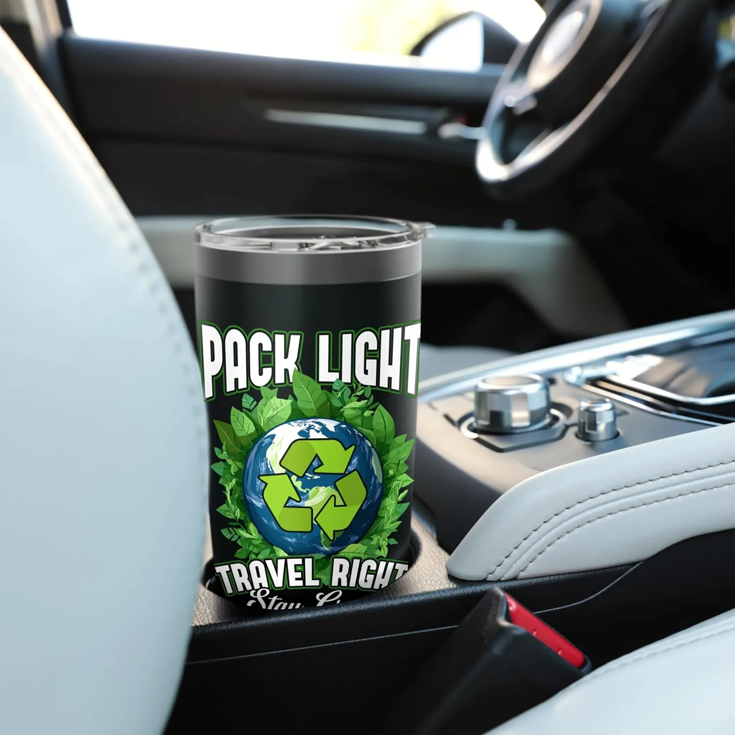 Pack Light Travel Right Stay Green Earth Quote Stainless Steel Insulated Tumbler