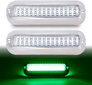 Pack of 2 Clear Lens Green Navigation Transom Lights 42 LED with Stainless Steel Housing for Pontoon Boat Sailboat Skeeters Marine Courtesy Lamps 10-30V DC