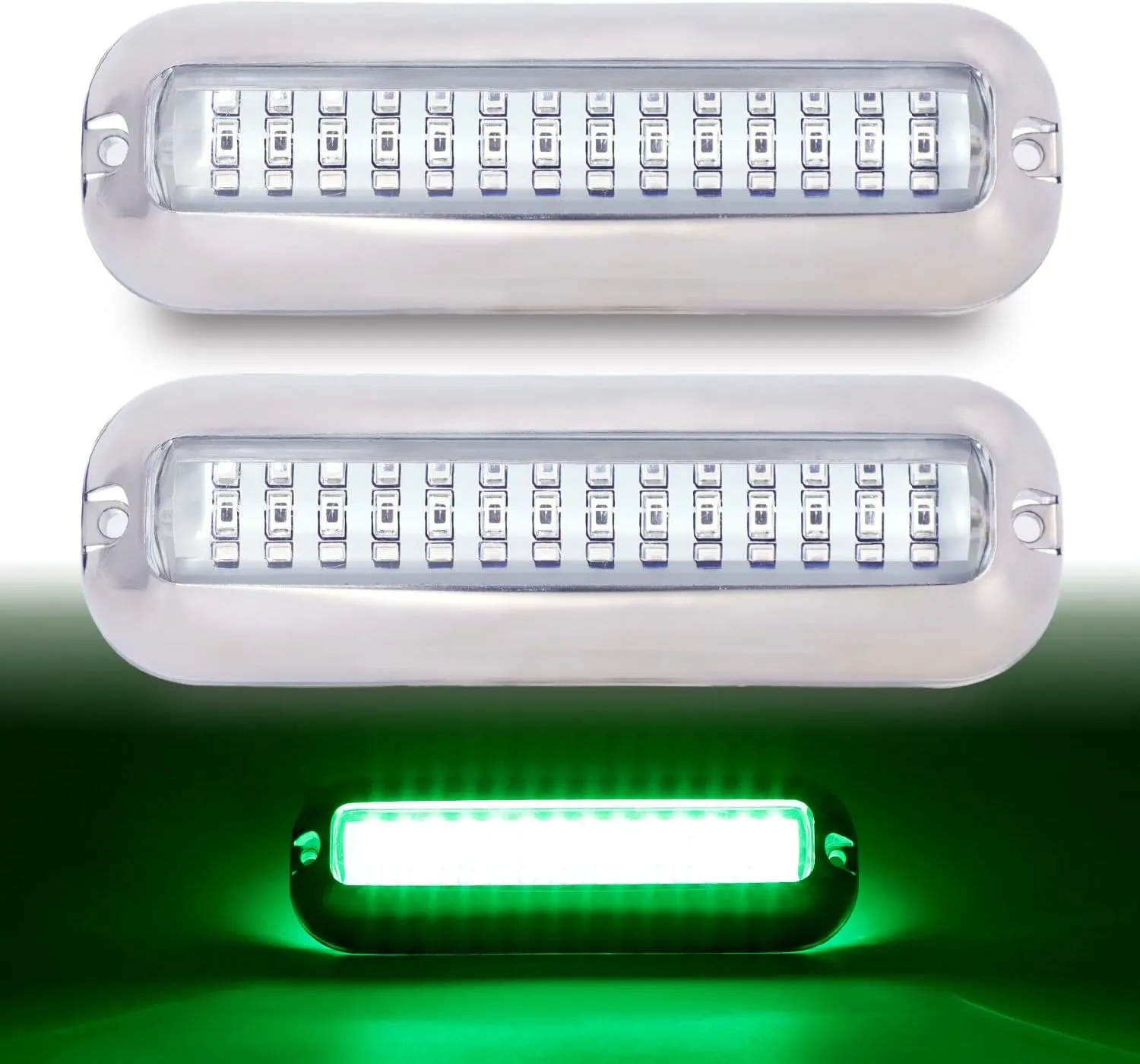 Pack of 2 Clear Lens Green Navigation Transom Lights 42 LED with Stainless Steel Housing for Pontoon Boat Sailboat Skeeters Marine Courtesy Lamps 10-30V DC