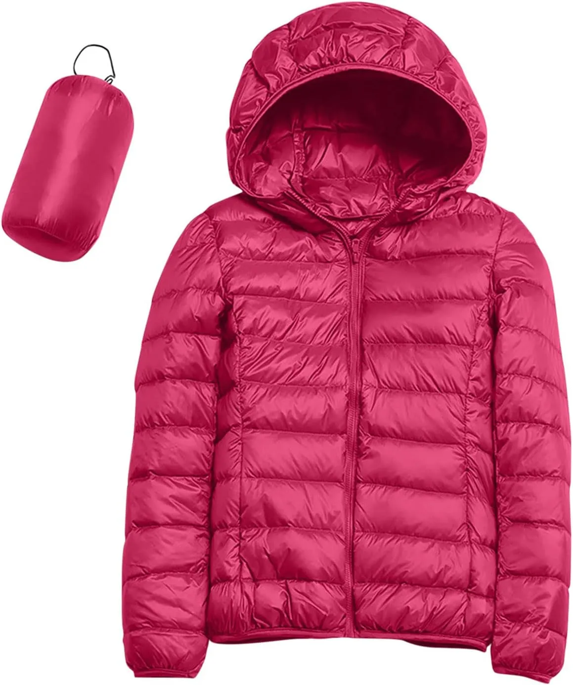 Packable Down Jacket for Women Lightweight Winter Duck Down Jackets Slim Fit Bubble Coat Zipper Warm Puffer Jacket with Hood