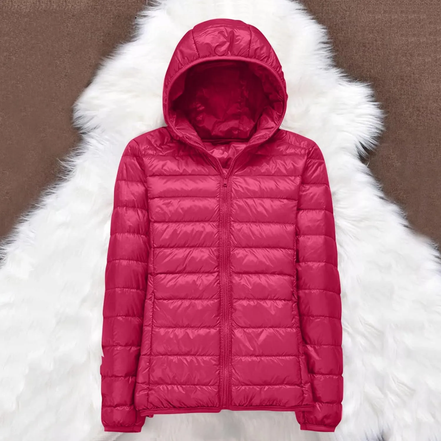 Packable Down Jacket for Women Lightweight Winter Duck Down Jackets Slim Fit Bubble Coat Zipper Warm Puffer Jacket with Hood