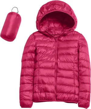 Packable Down Jacket for Women Lightweight Winter Duck Down Jackets Slim Fit Bubble Coat Zipper Warm Puffer Jacket with Hood
