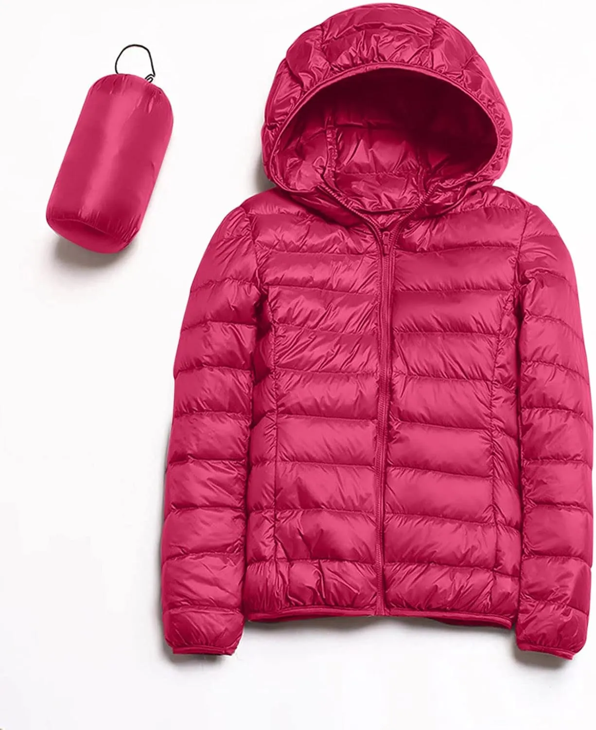 Packable Down Jacket for Women Lightweight Winter Duck Down Jackets Slim Fit Bubble Coat Zipper Warm Puffer Jacket with Hood