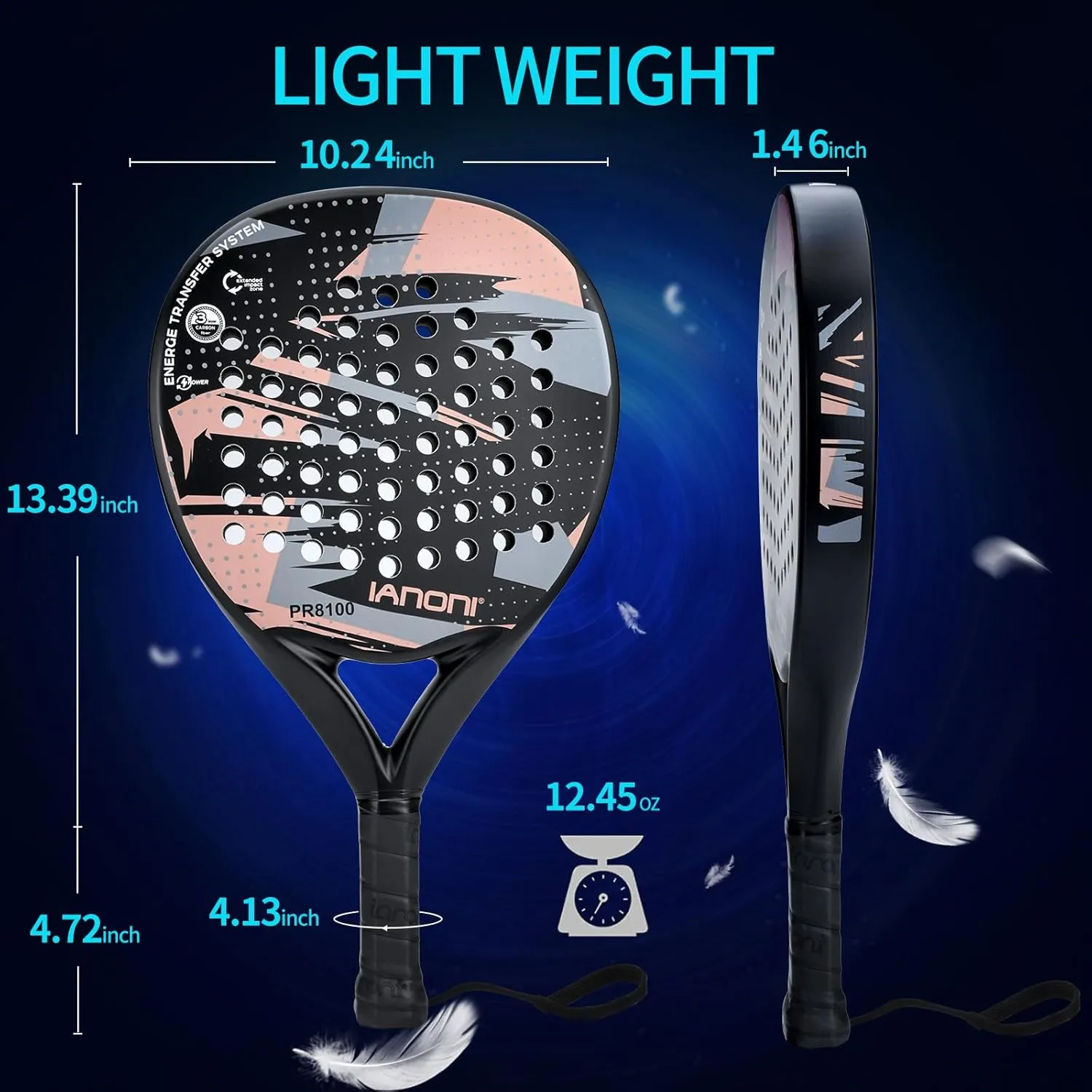 Padel Racket Carbon Fiber Surface with EVA Memory Flex Foam Core Lightweight Padel Racquet