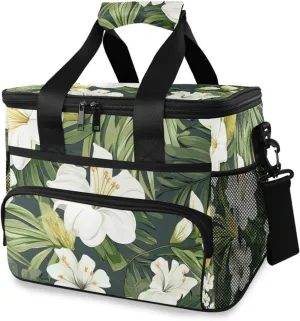 Palm Leaves Tropical Plant Flower Cooler Bag Insulated Cooler Soft Sided Cooler 24 Can Portable Picnic Bag Large Leakproof Lunch Bag Box for Beach Grocery Camping Travel Car Men Women