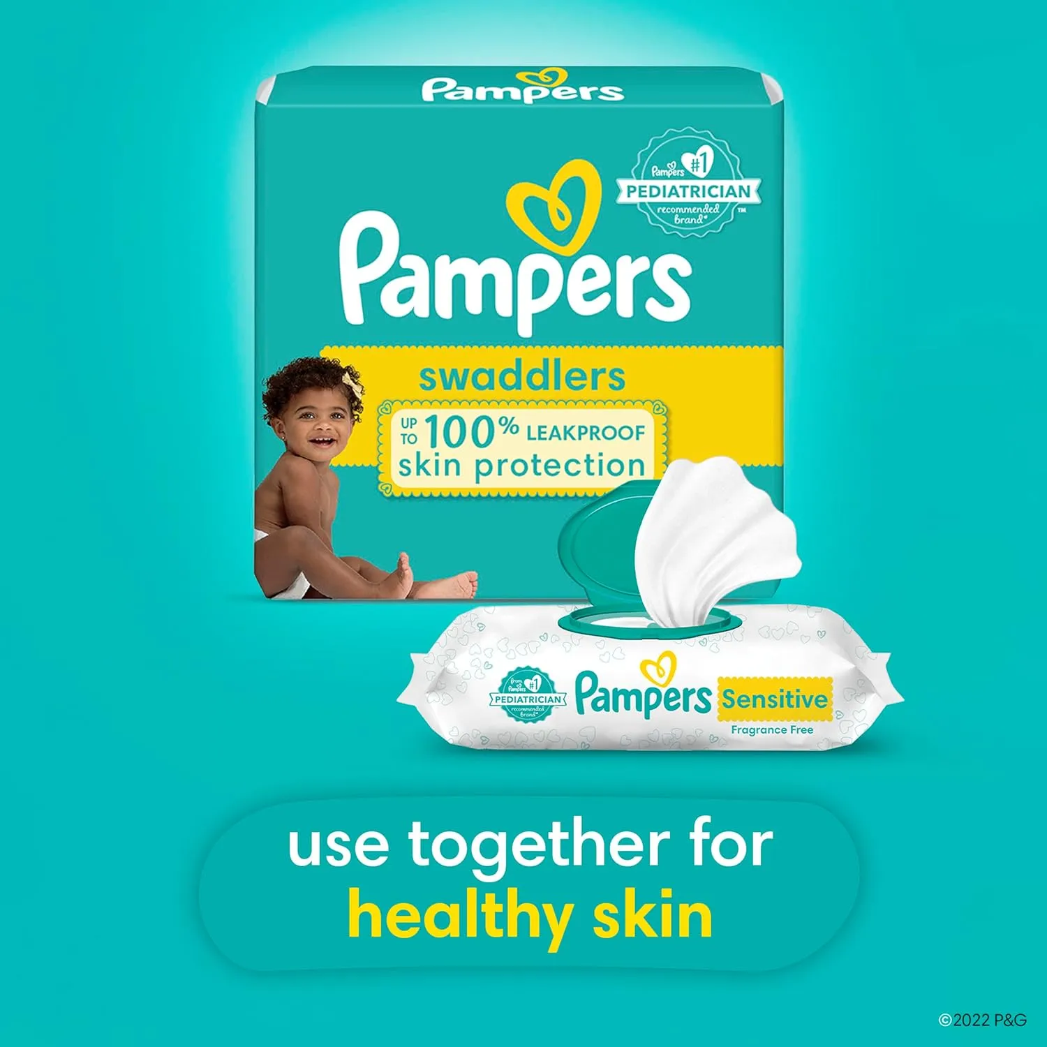 Pampers Swaddlers Disposable Baby Diapers Size 3, 2 Month Supply (2 x 168 Count) with Sensitive Water Based Baby Wipes 12X Multi Pack Pop-Top and Refill (1008 Count)