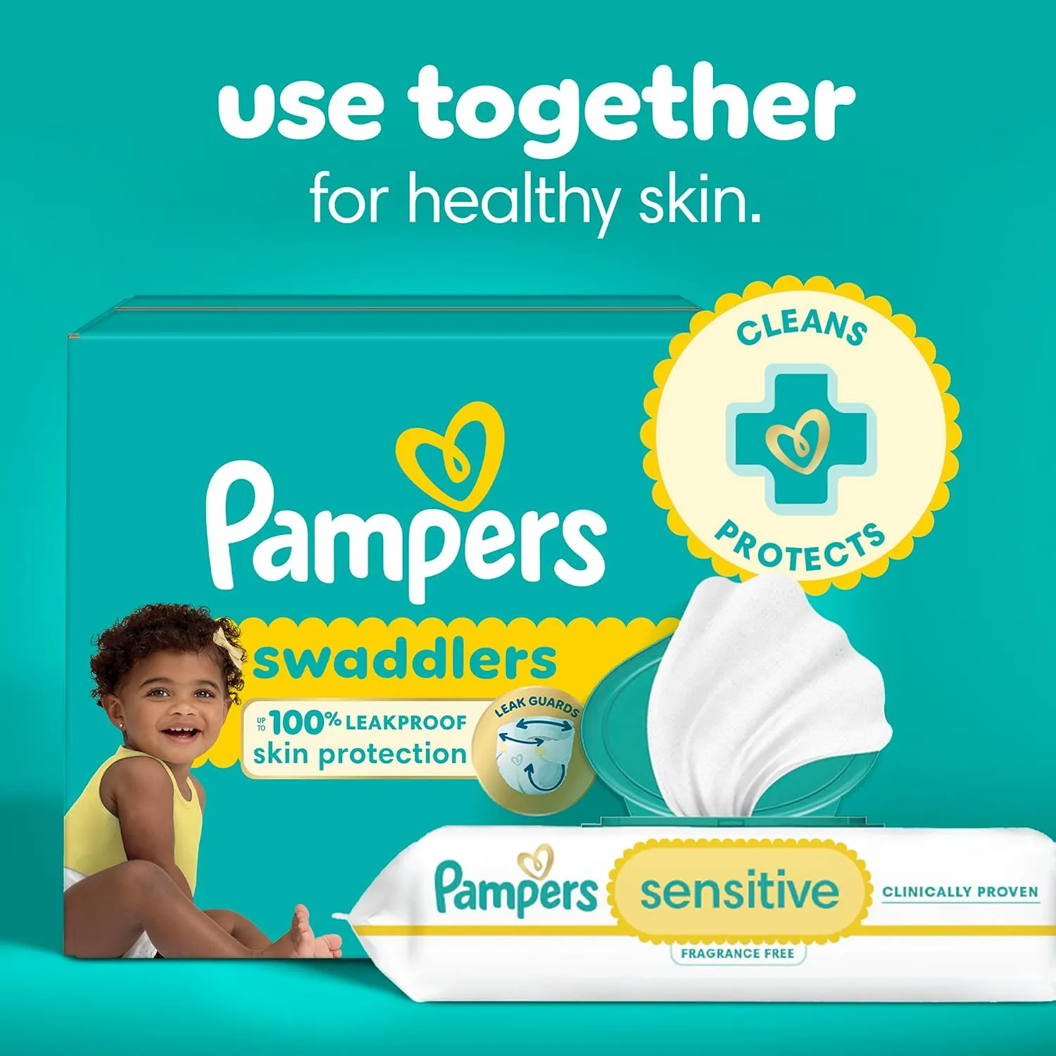 Pampers Swaddlers Disposable Baby Diapers Size 3, 2 Month Supply (2 x 168 Count) with Sensitive Water Based Baby Wipes 12X Multi Pack Pop-Top and Refill (1008 Count)