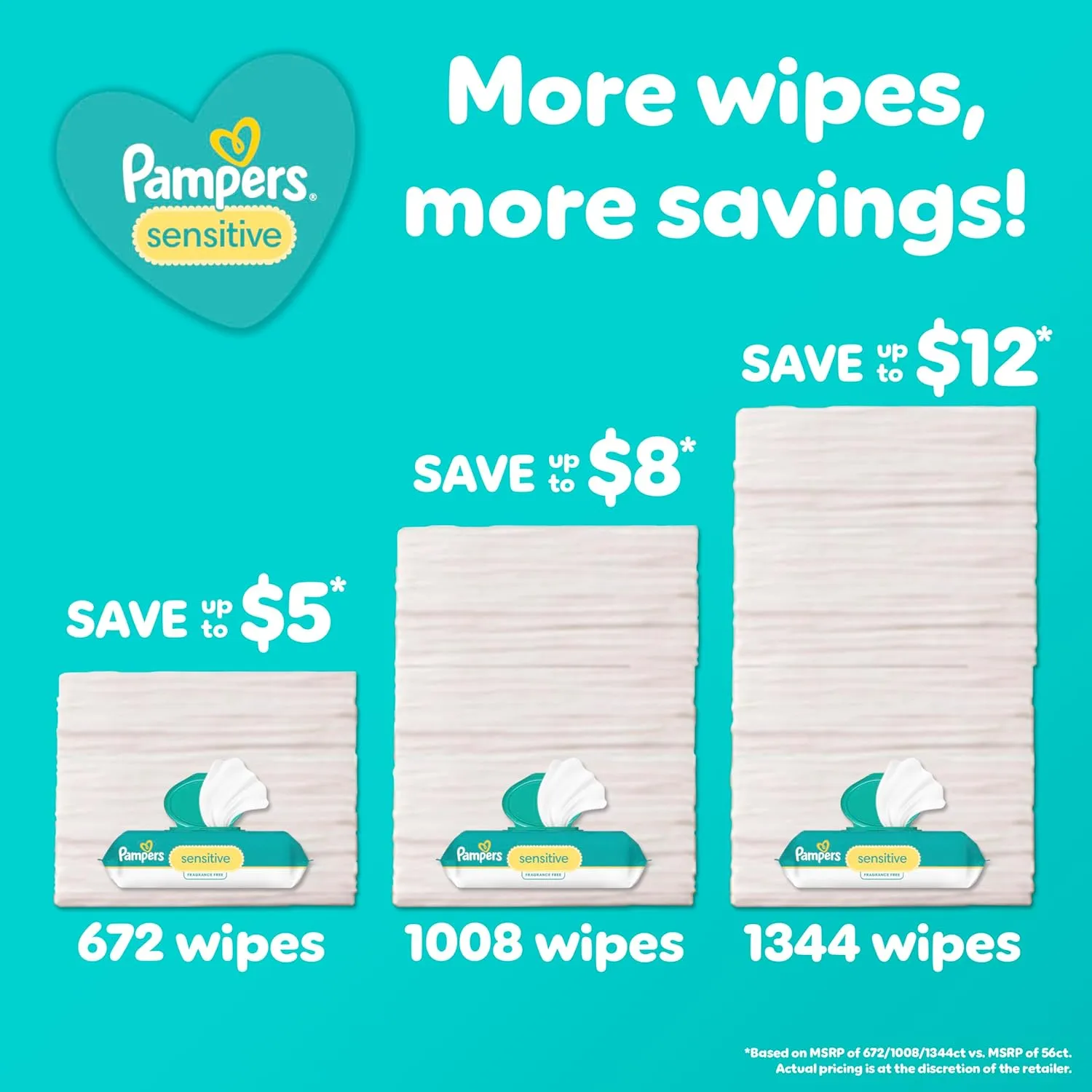 Pampers Swaddlers Disposable Baby Diapers Size 3, 2 Month Supply (2 x 168 Count) with Sensitive Water Based Baby Wipes 12X Multi Pack Pop-Top and Refill (1008 Count)
