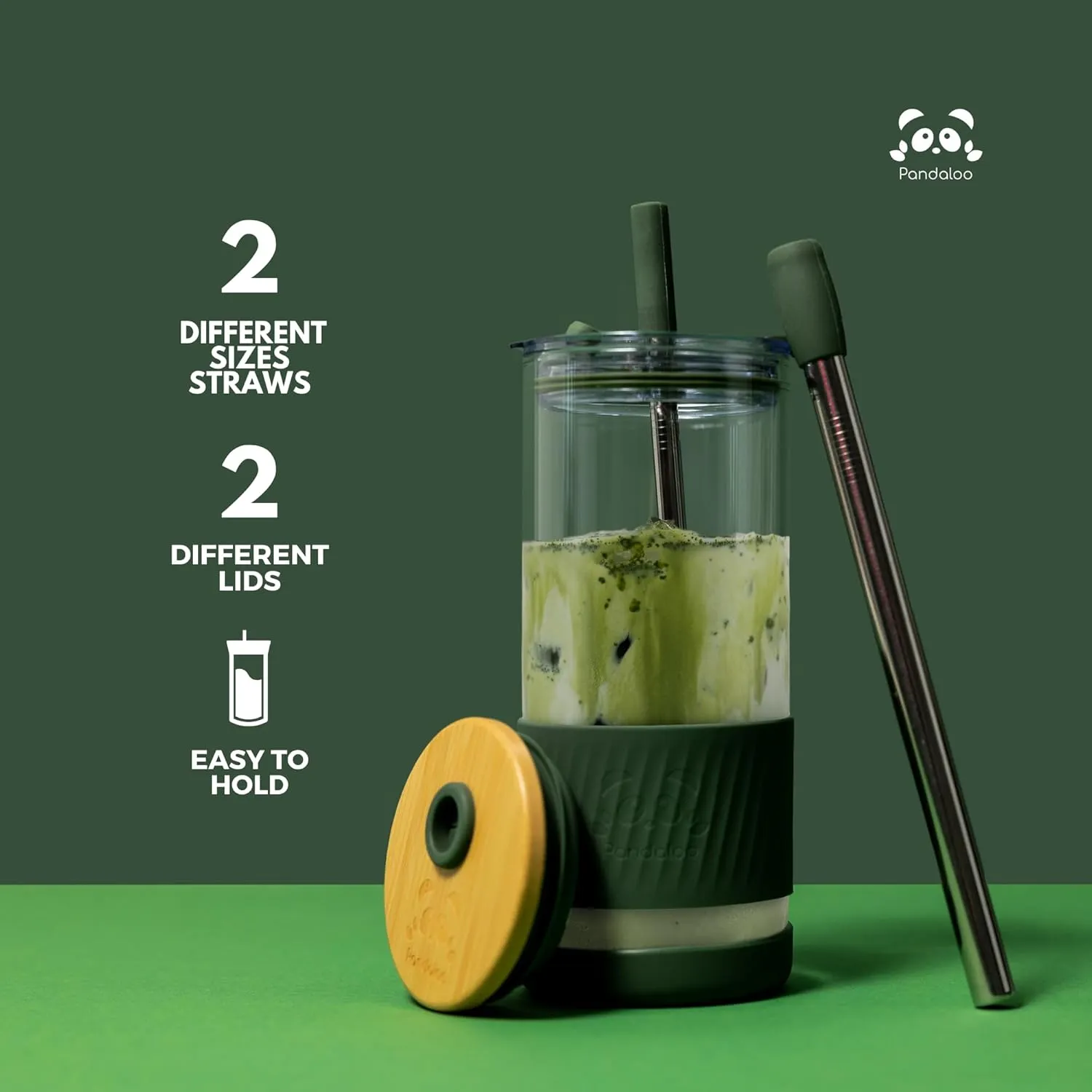 Pandaloo® Glass Cups With Lids and Straws -20 Fl Oz- Perfect Size Iced Coffee Cup - Smoothie Cup With Bamboo Lid and On the go Lid - Glass Tumbler With Straw (1 Count (Pack of 1), Autumn Gold)