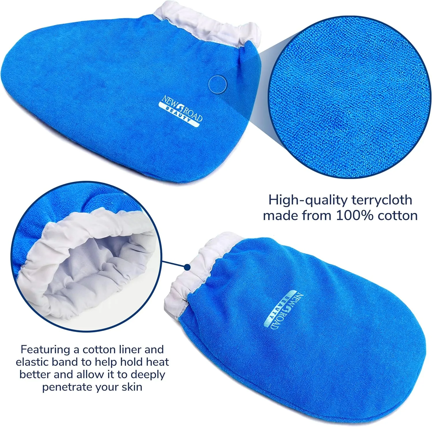 Paraffin Wax Mitts for Hand and Foot, Thick Heat Therapy Insulated Terry Cloth for Paraffin Treatments, Use for Pedicure Foot Spa - Blue