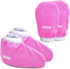Paraffin Wax Mitts for Hand and Foot, Thick Heat Therapy Insulated Terry Cloth for Paraffin Treatments, Use for Pedicure Foot Spa - Pink
