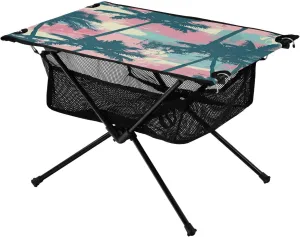 Pastel Color Palm Trees Portable Folding Camping Table, Compact Lightweight Beach Table with Carrying Bag for Outdoor Picnics, BBQs, Camp