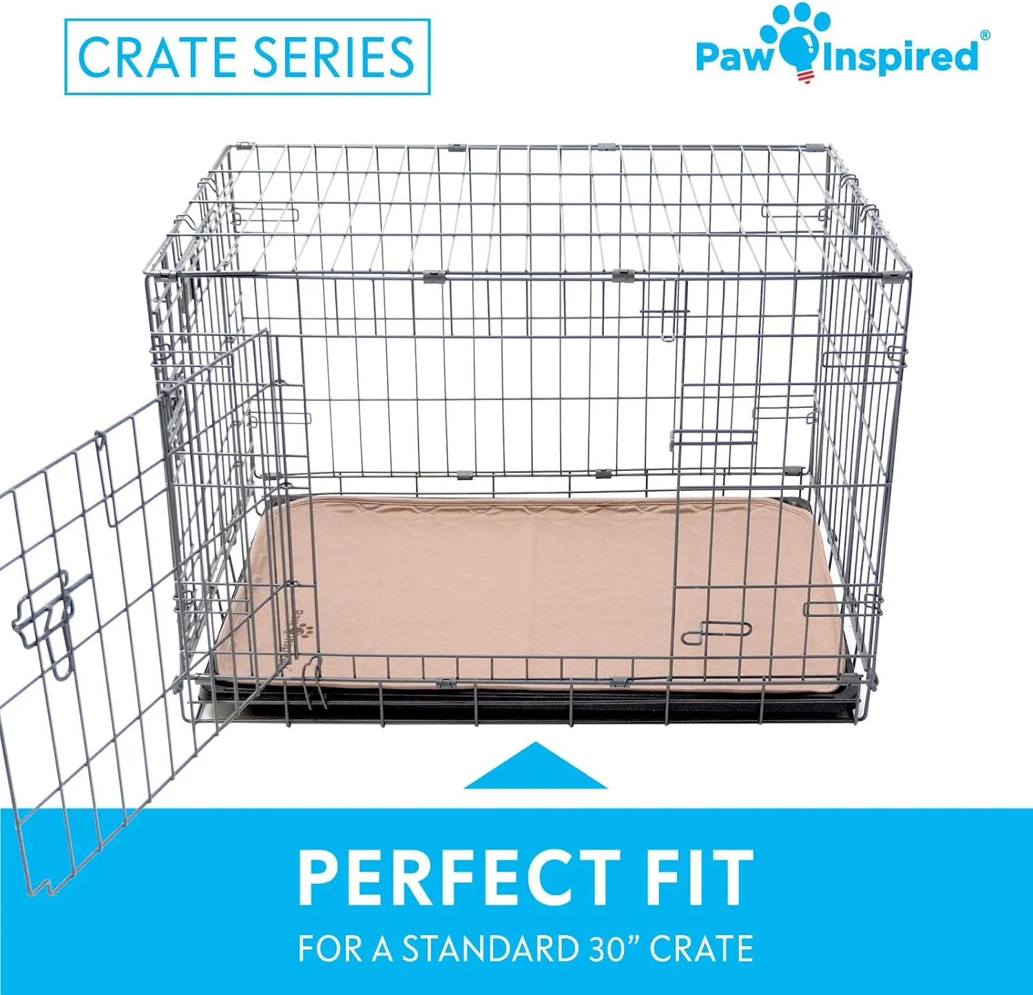 Paw Inspired Washable Crate Liners for Dogs (2 Pack) | Leakproof, Non-Slip Pee Pads for 30-Inch Kennels | Reusable Puppy Pads for Potty Training, Whelping, Waterproof Mat (29"x18" Size, Pack of 2)