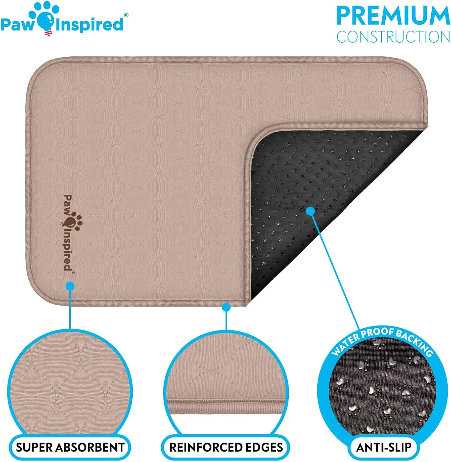 Paw Inspired Washable Crate Liners for Dogs (2 Pack) | Leakproof, Non-Slip Pee Pads for 30-Inch Kennels | Reusable Puppy Pads for Potty Training, Whelping, Waterproof Mat (29"x18" Size, Pack of 2)