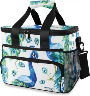 Peacock Watercolor Pattern Cooler Bag Insulated Cooler Soft Sided Cooler 24 Can Portable Picnic Bag Large Leakproof Lunch Bag Box for Beach Grocery Camping Travel Car Men Women