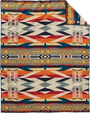 Pendleton Jacquard Unnapped Blanket 64" x 80" - Wool Cotton, Reversible, Lightweight, Soft, Ultrasuede Binding, Packable Throw for Home and Travel