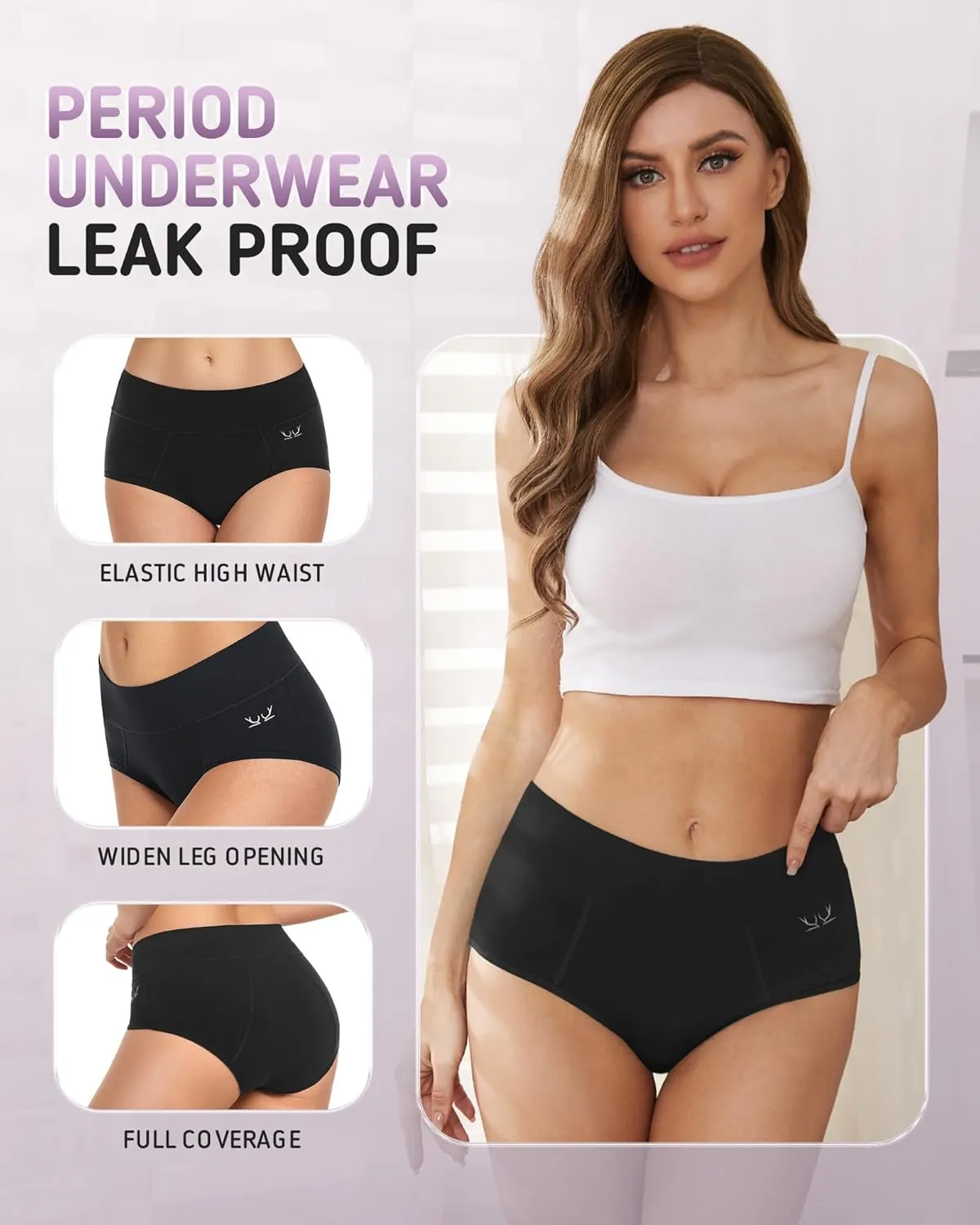 Period Underwear For Women Heavy Flow, Leakproof Panties High Waisted Cotton Postpartum Teens Hipster Briefs 3 Pack