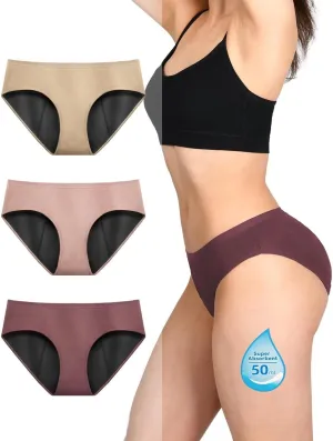 Period Underwear for Women Heavy Flow Soft Absorbent Menstrual Panties Teens Incontinence Leakproof 3 Pack