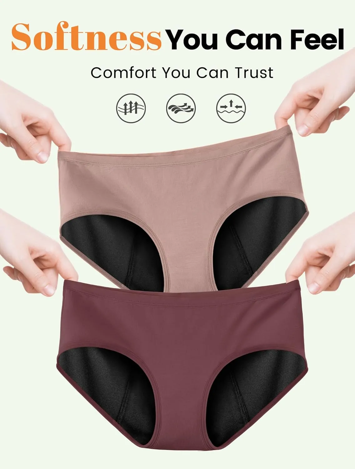 Period Underwear for Women Heavy Flow Soft Absorbent Menstrual Panties Teens Incontinence Leakproof 3 Pack