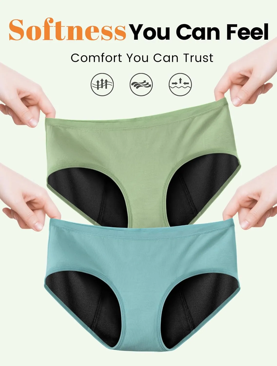 Period Underwear for Women Heavy Flow Soft Absorbent Menstrual Panties Teens Incontinence Leakproof 3 Pack