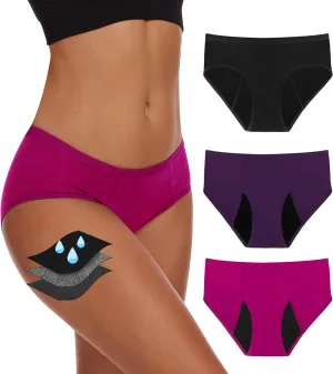 Period Underwear For Women, Leak-Proof Hipster, Brief, Heavy Flow, 3 Pack
