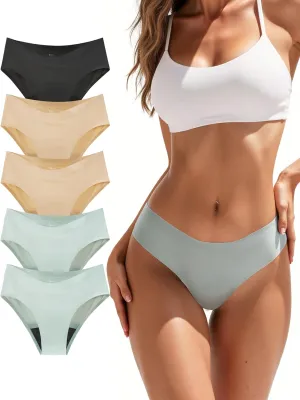 Period Underwear for Women Seamless Leakproof Bikini Regular Absorbency Period Panties 5 Pack