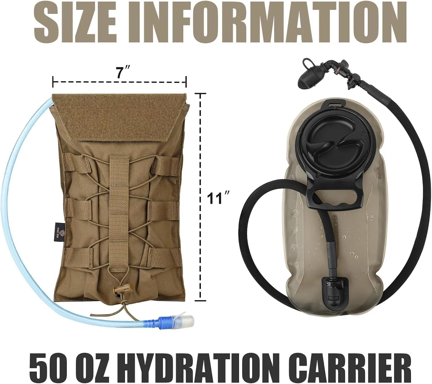 PETAC GEAR 1.5L / 3L Tactical Hydration Pack，Molle Carrier Pouch for 50 oz /100 oz Hydration Bladder Daypack Water Backpack.