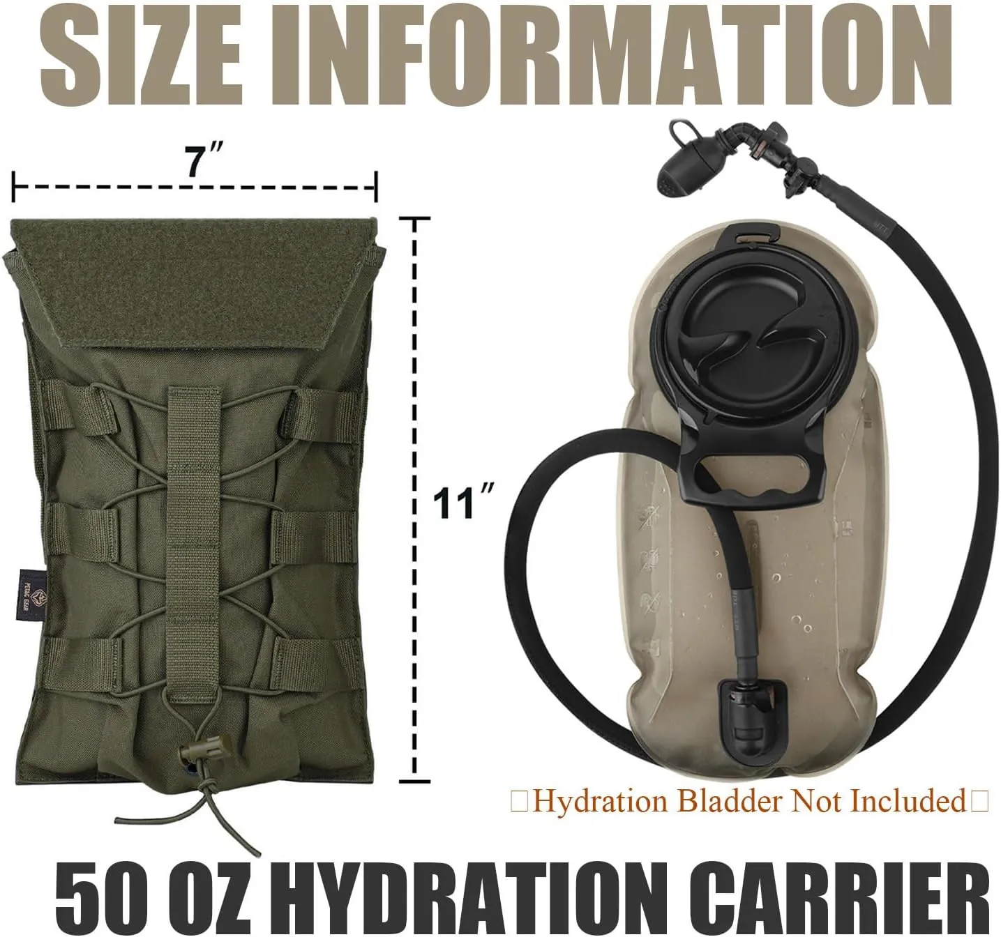 PETAC GEAR 1.5L / 3L Tactical Hydration Pack，Molle Carrier Pouch for 50 oz /100 oz Hydration Bladder Daypack Water Backpack.