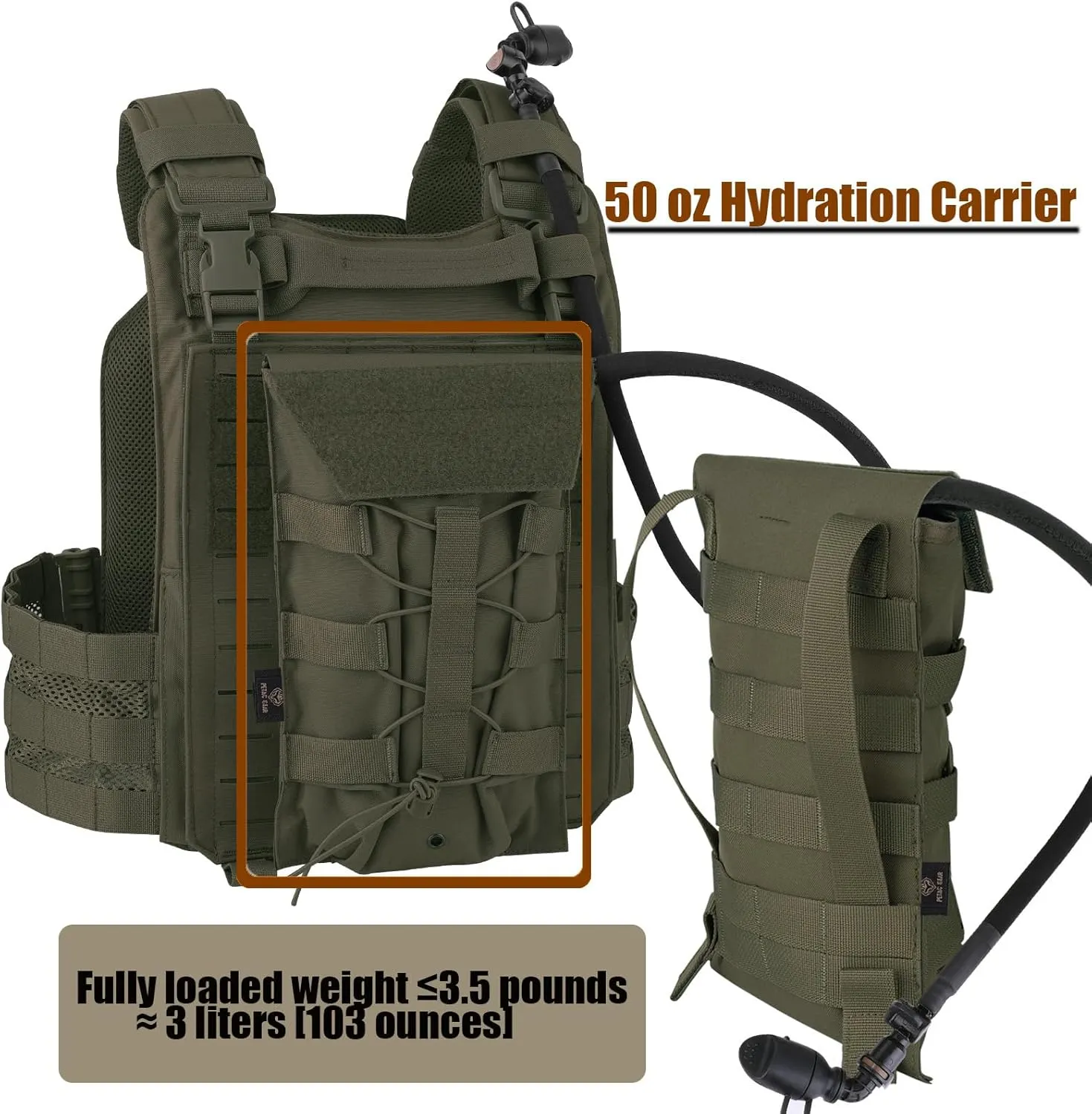 PETAC GEAR 1.5L / 3L Tactical Hydration Pack，Molle Carrier Pouch for 50 oz /100 oz Hydration Bladder Daypack Water Backpack.