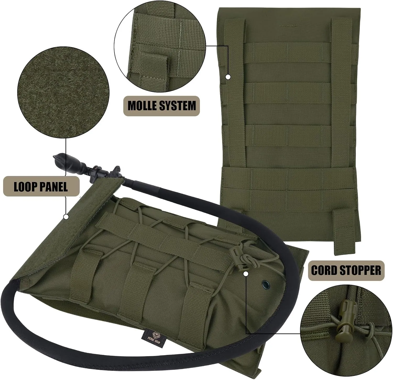 PETAC GEAR 1.5L / 3L Tactical Hydration Pack，Molle Carrier Pouch for 50 oz /100 oz Hydration Bladder Daypack Water Backpack.