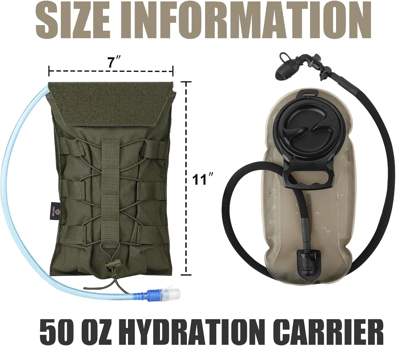 PETAC GEAR 1.5L / 3L Tactical Hydration Pack，Molle Carrier Pouch for 50 oz /100 oz Hydration Bladder Daypack Water Backpack.