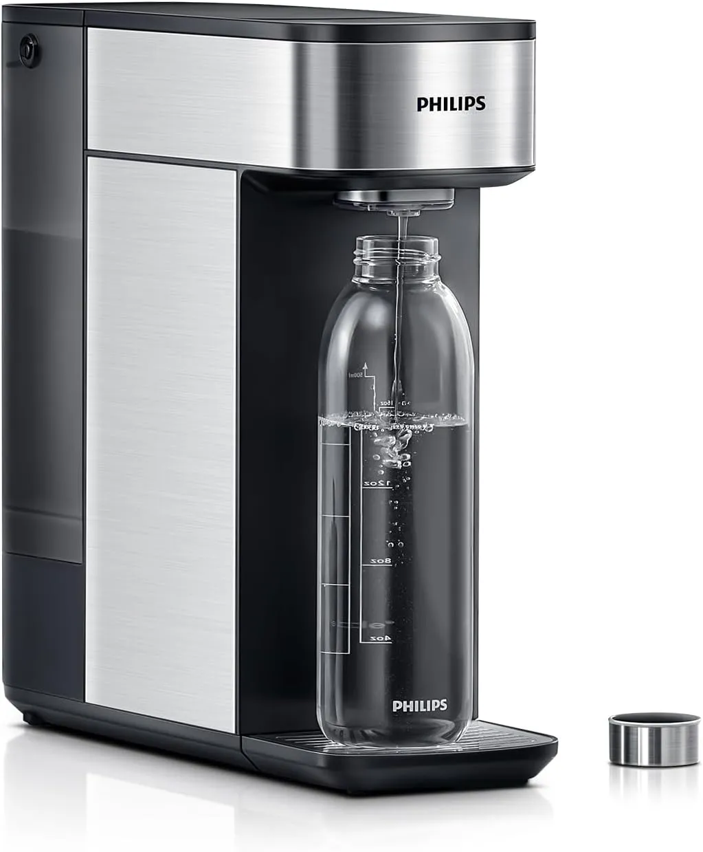 PHILIPS Glass Water Bottles, Reusable Clear Glass bottles with Lids, Stainless Steel Cap Juice Bottles BPA Free Food Grade & Leakproof Travel Bottles for Juice, Refrigerator, 16.9 Oz, 2 Pack