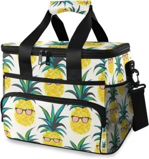 Pineapple Tropical Plant Pattern Cooler Bag Insulated Cooler Soft Sided Cooler 24 Can Portable Picnic Bag Large Leakproof Lunch Bag Box for Beach Grocery Camping Travel Car Men Women