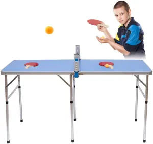 Ping Pong Table, Portable Ping Pong Table Game Set, Folding Indoor Outdoor Table Tennis for Rec Room w/ 2 Table Tennis Paddles and 3 Balls, Adjustable Feet