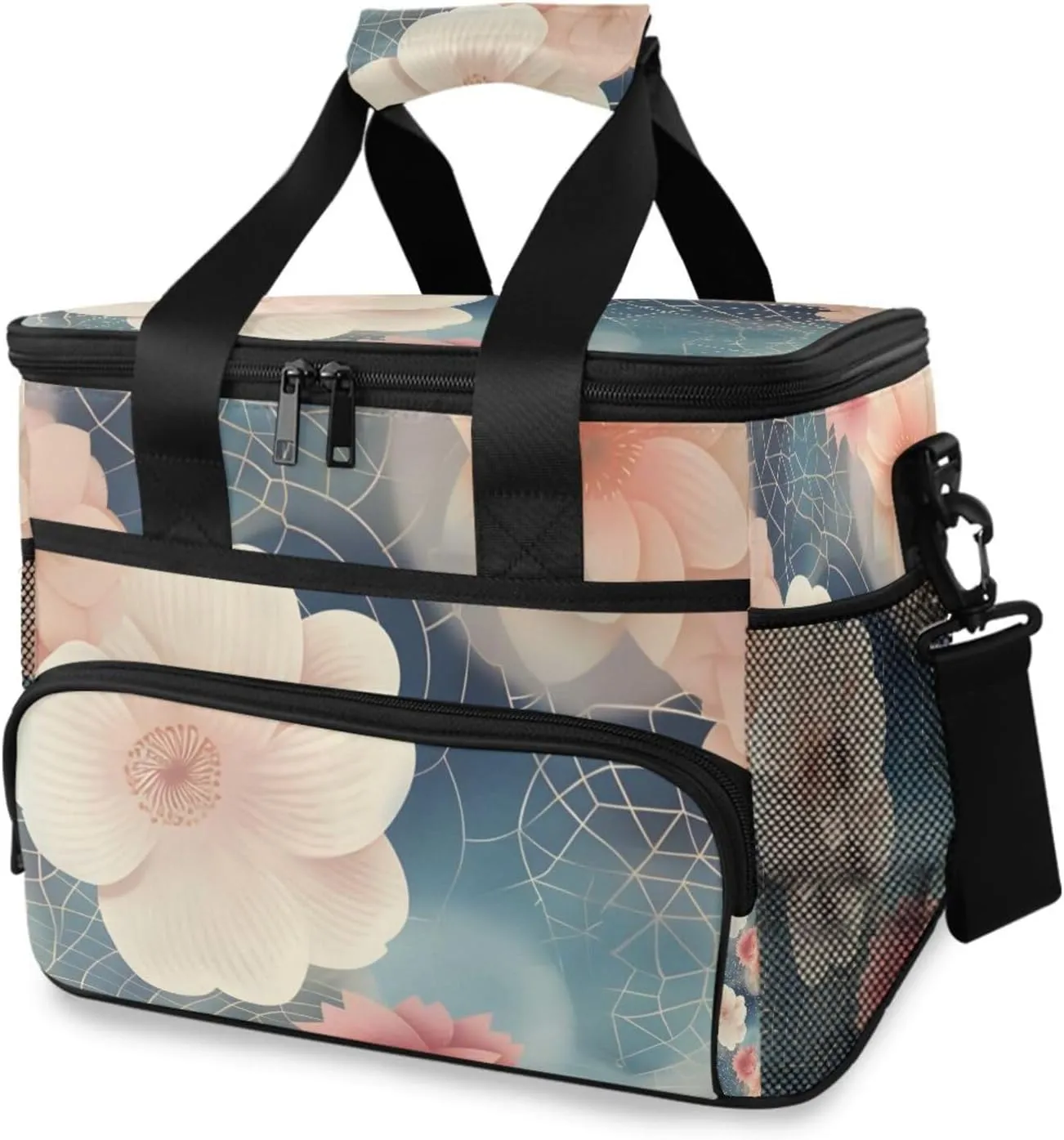 Pink Flowers Paisley Floral A Cooler Bag Insulated Cooler Soft Sided Cooler 24 Can Portable Picnic Bag Large Leakproof Lunch Bag Box for Beach Grocery Camping Travel Car Men Women