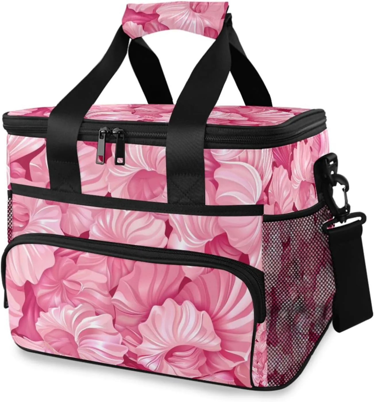 Pink Seashells Cooler Bag Insulated Cooler Soft Sided Cooler 24 Can Portable Picnic Bag Large Leakproof Lunch Bag Box for Beach Grocery Camping Travel Car Men Women