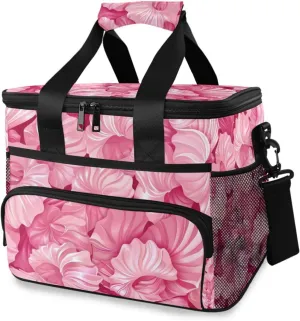 Pink Seashells Cooler Bag Insulated Cooler Soft Sided Cooler 24 Can Portable Picnic Bag Large Leakproof Lunch Bag Box for Beach Grocery Camping Travel Car Men Women
