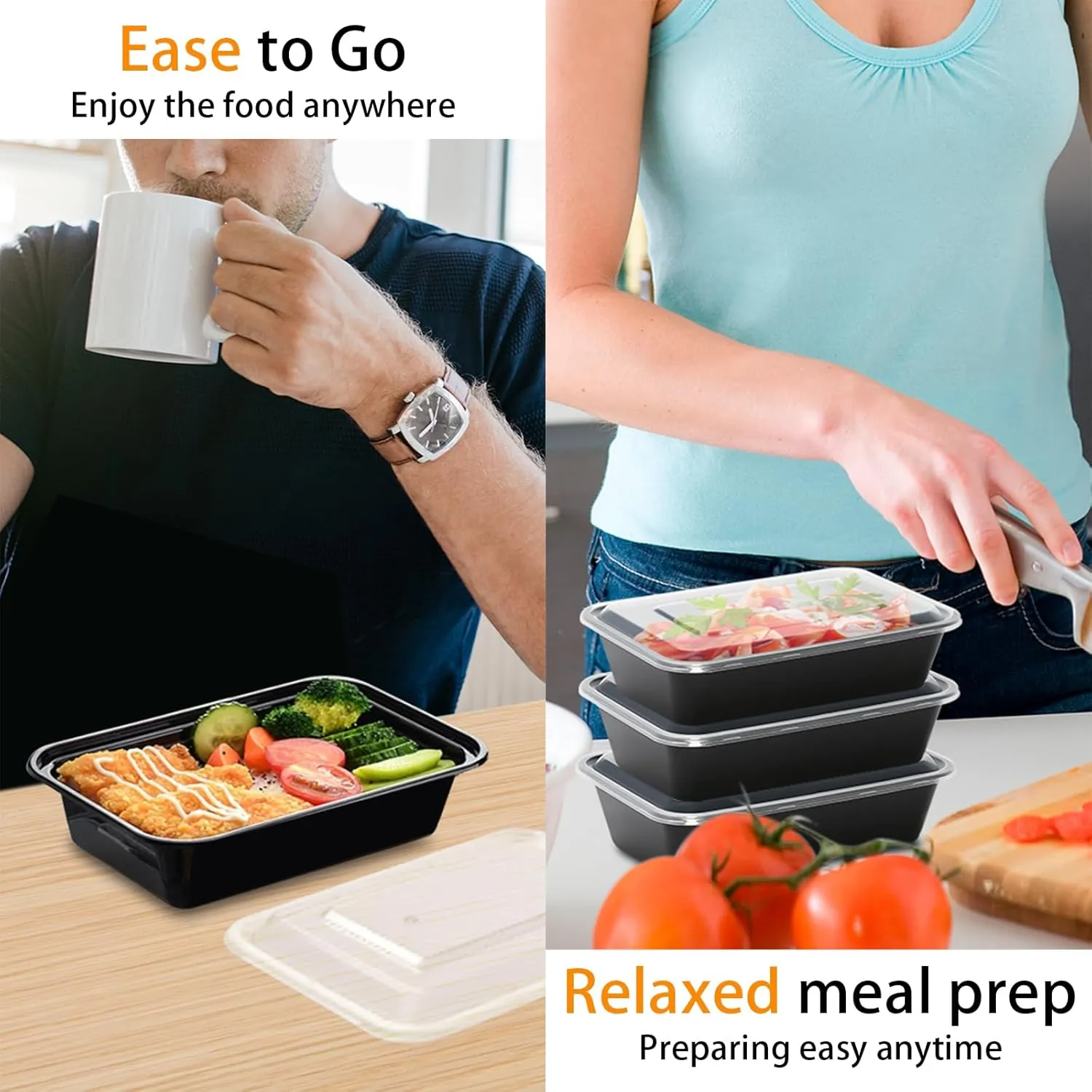 PIRTA 60 Pack 24 oz Meal Prep Containers Reusable with Lids, Food Safe, Leakproof, Microwave, Freezer, Dishwasher, To-Go Take Out, Plastic Food Storage Bento Lunch Box