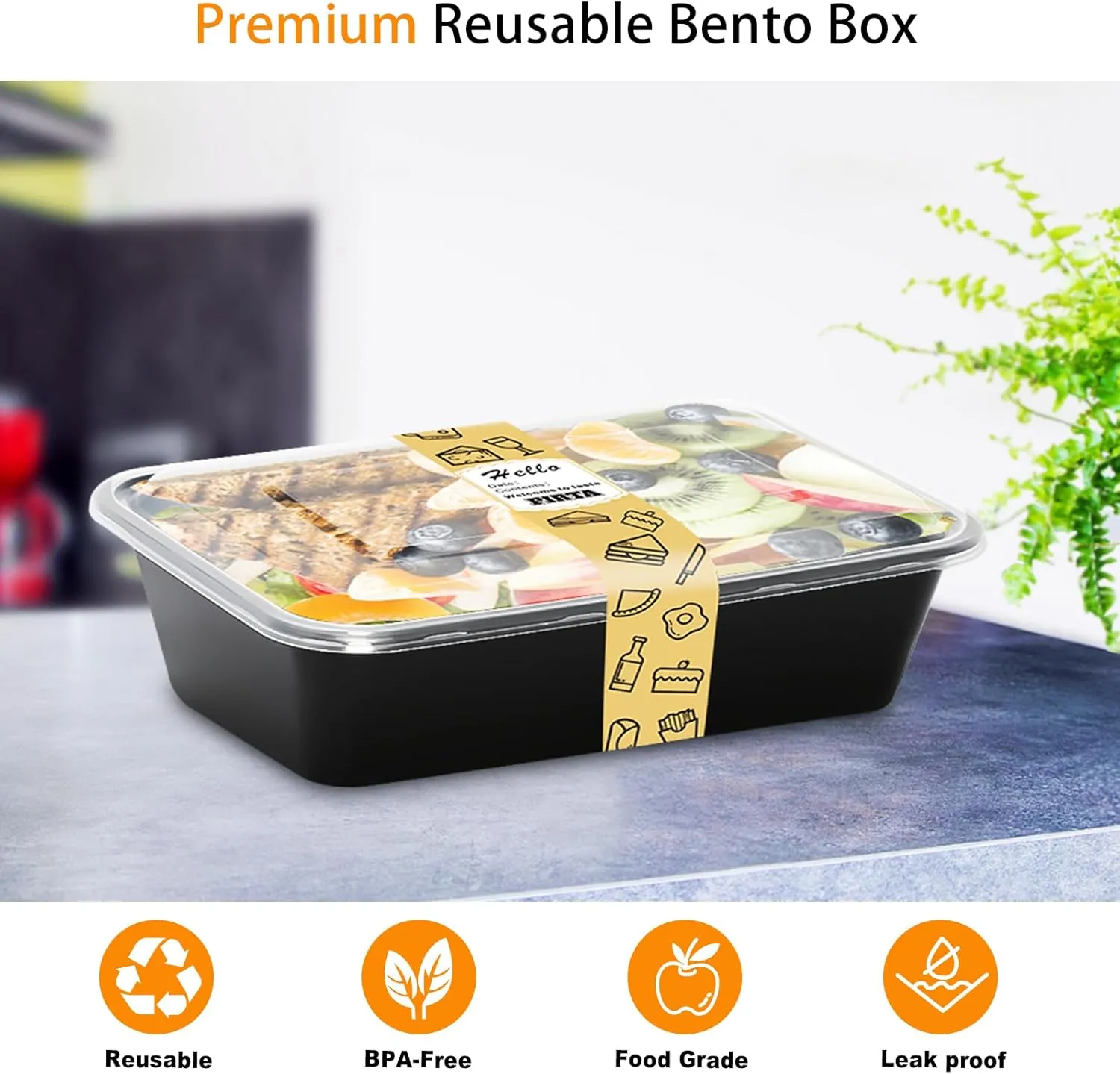 PIRTA 60 Pack 24 oz Meal Prep Containers Reusable with Lids, Food Safe, Leakproof, Microwave, Freezer, Dishwasher, To-Go Take Out, Plastic Food Storage Bento Lunch Box